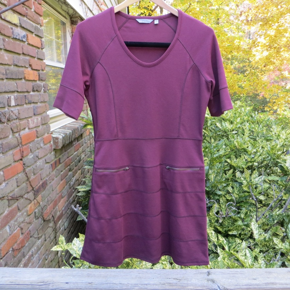 Athleta "Strata" Dress maroon ponte knit cotton M